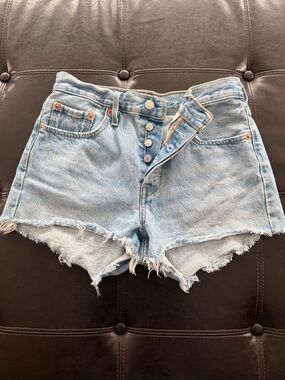 Levi's Light Blue High-Rise Frayed Denim Shorts